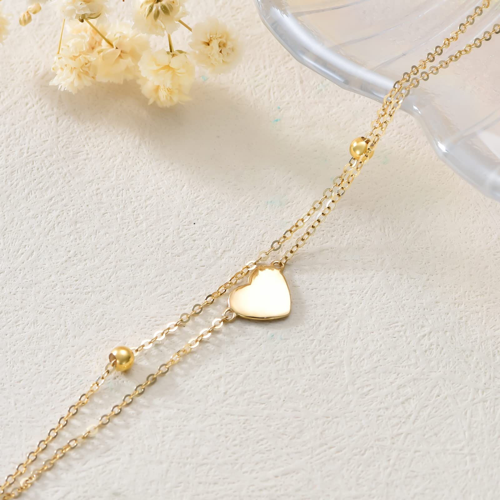 14K Solid Gold Heart Anklet for Women - Real Gold Layered Ankle Bracelet Fine Jewelry for Anniversary, Birthday Gift for Her, Wife, Mom, Girlfriend (8''+2'' Extender) - Perfect for Everyday Wear, Date Nights & Special Occasions