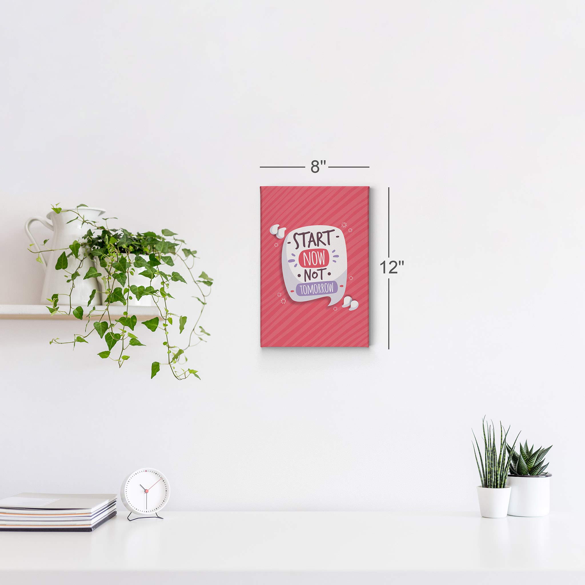 Smile Art Design 'Start Now Not Tomorrow' Motivational Quote Canvas Print - 17x11 Inch Inspirational Wall Art for Home & Office Decor - Ready to Hang, Made in USA | Perfect for Living Room, Bedroom or Workspace Motivation