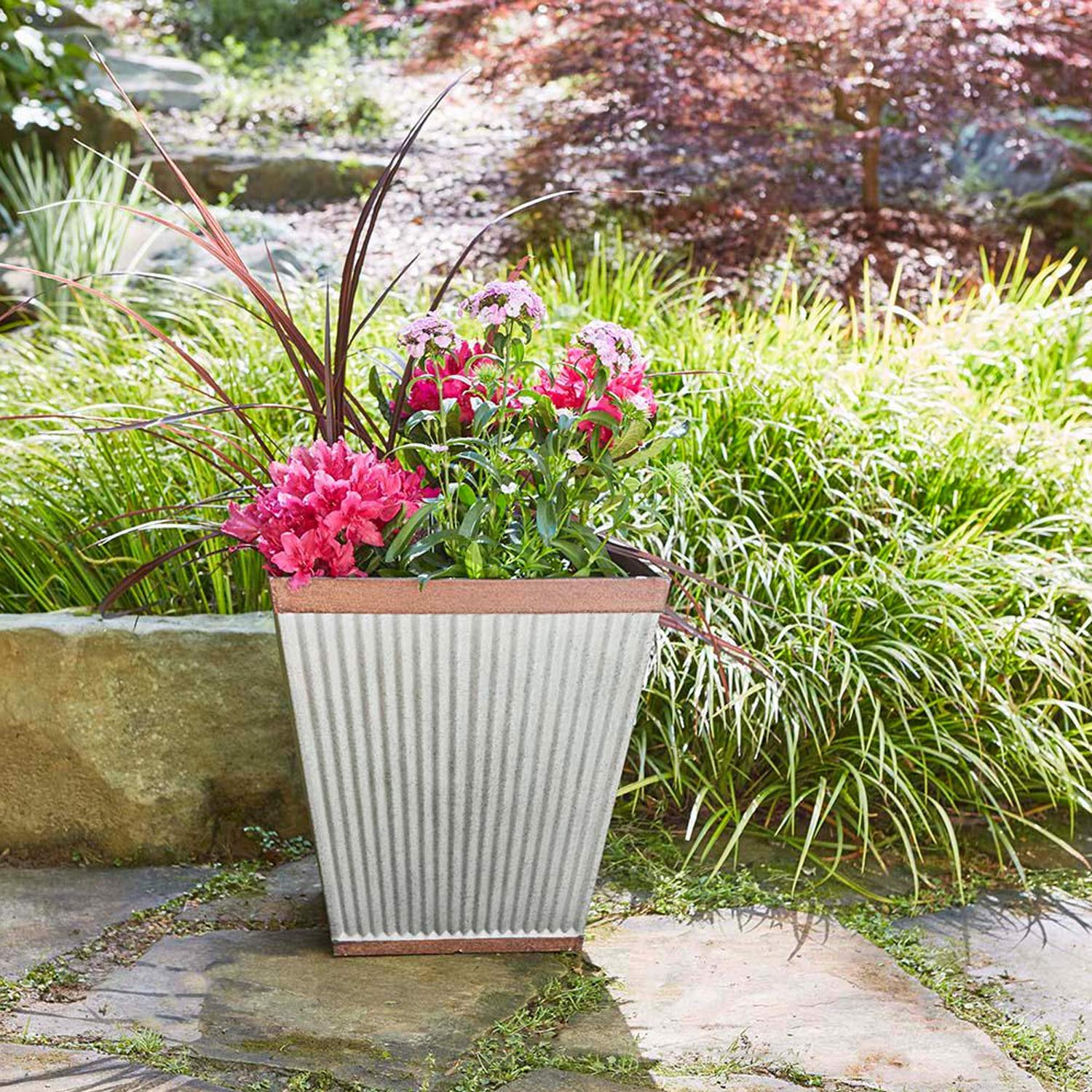 Southern Patio HDR-046851 16 Inch Square Rustic Resin Planter - Indoor/Outdoor Garden Urn Pot for Flowers, Herbs & Plants (2 Pack) - Perfect for Patio, Deck, Balcony & Home Decor