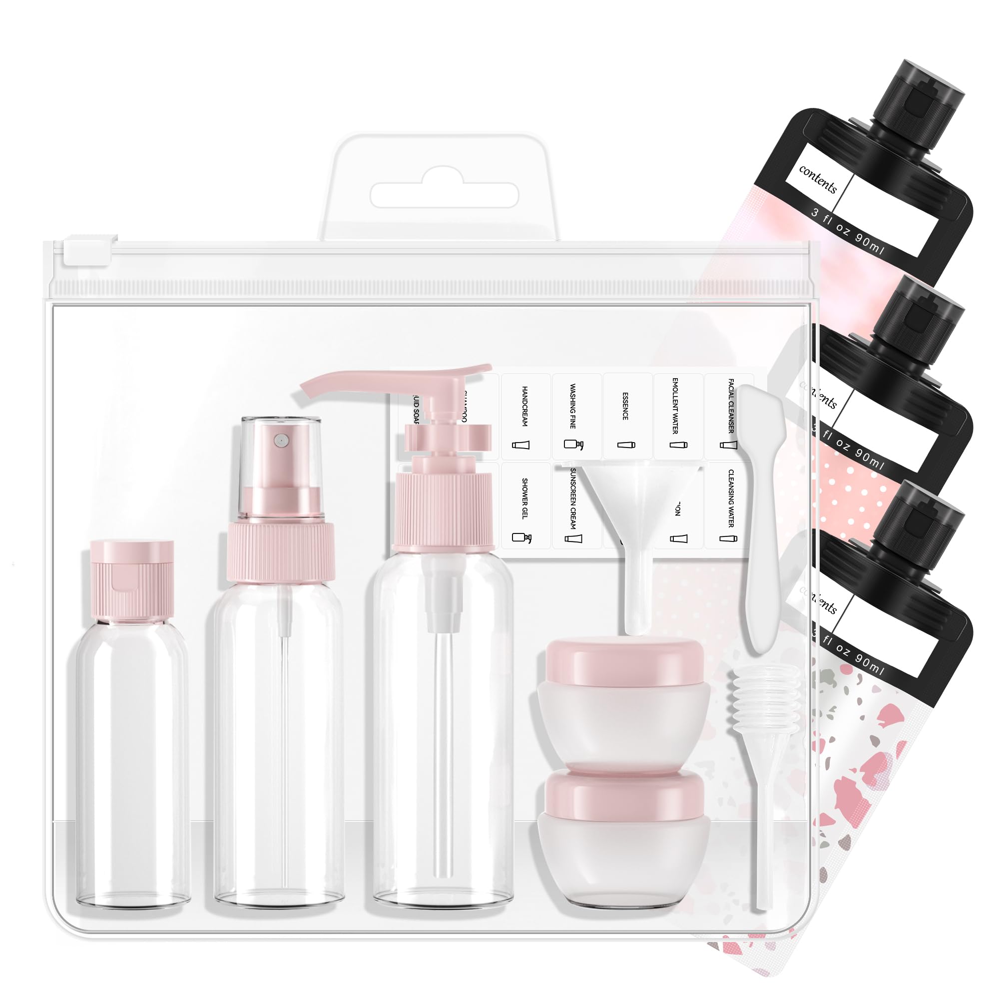 TSA Approved Leakproof Travel Bottles Set (12 Pack) - Pink Cosmetic Containers for Shampoo, Conditioner & Lotion | Perfect for Air Travel, Gym & Vacation Toiletries Organization
