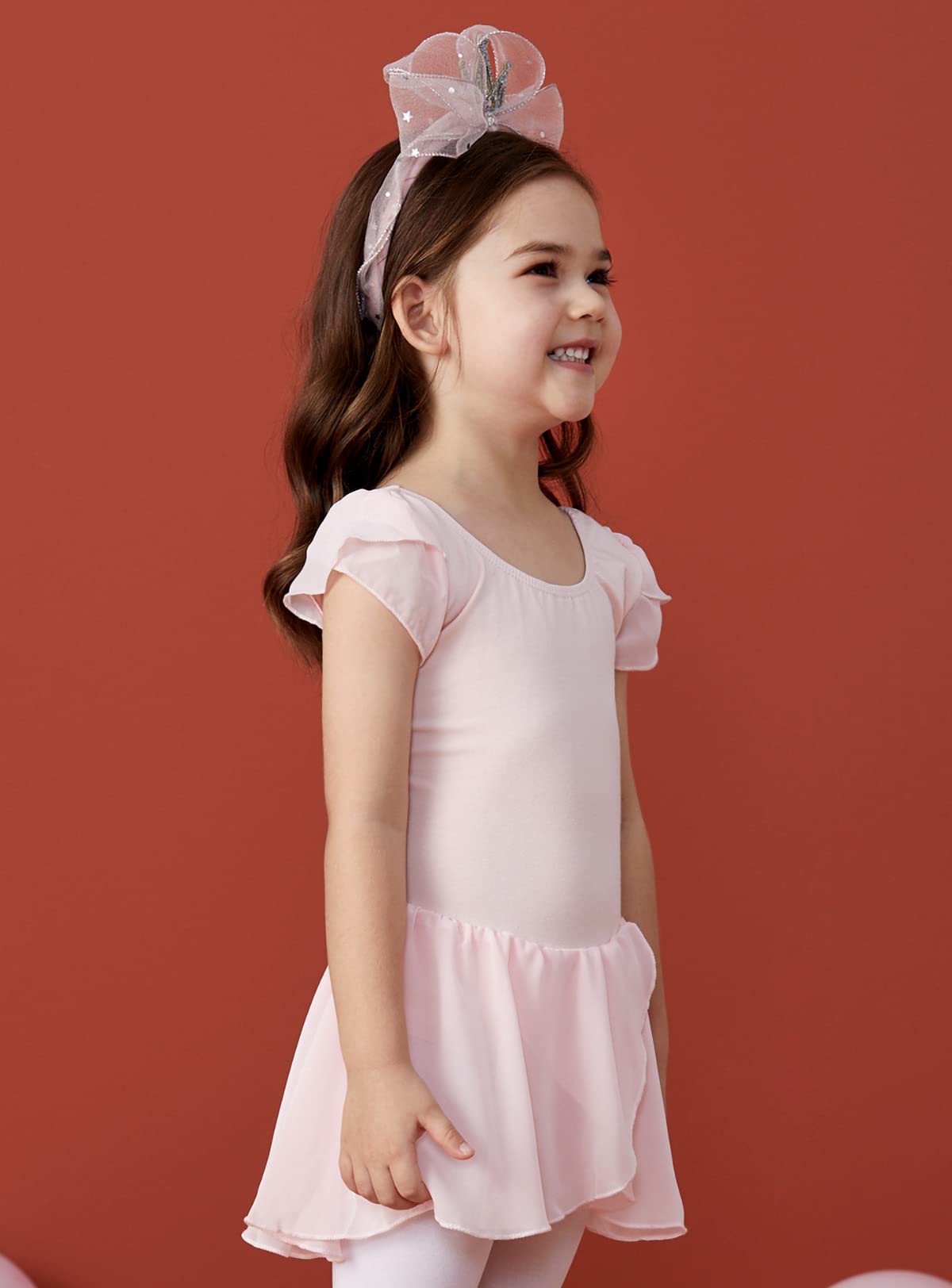 MDNMD Toddler Ballet Leotard with Skirt - Girls Dance Leotard & Tutu Outfit for Ballet, Gymnastics, Recital - Classic Short Sleeve Ballerina Dress for Toddlers - Perfect for Dance Class, Performance & Playtime