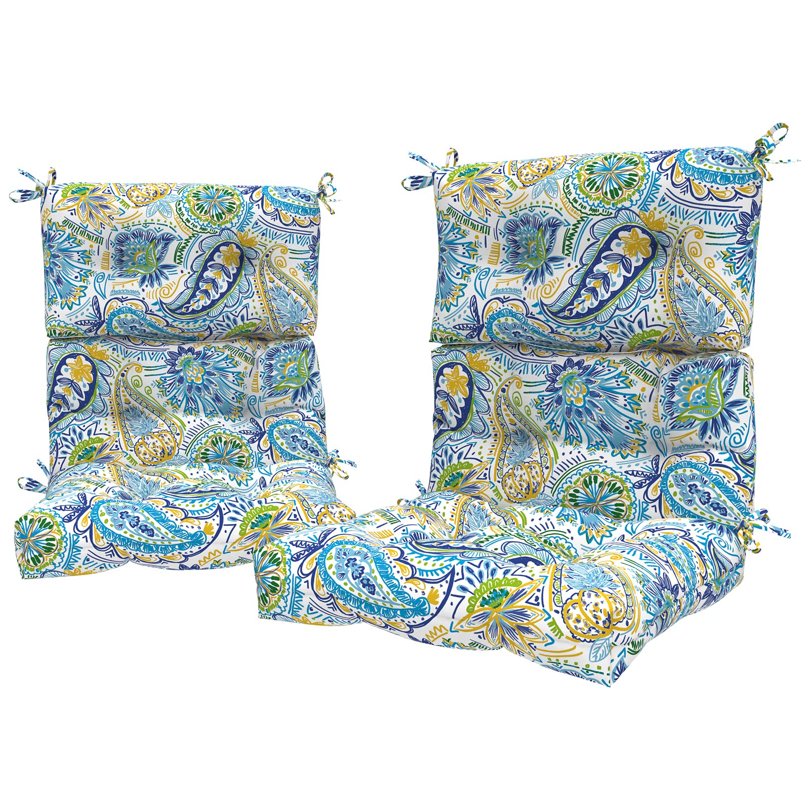 **LVTXIII 2 Pack High Back Chair Cushions for Outdoor & Indoor Use – Deep Seat Patio Cushion Set with High Rebound Foam – 44”x22”x4” – Paisley Blue – Perfect for Rocking Chairs, Porch Swings & Garden Furniture**