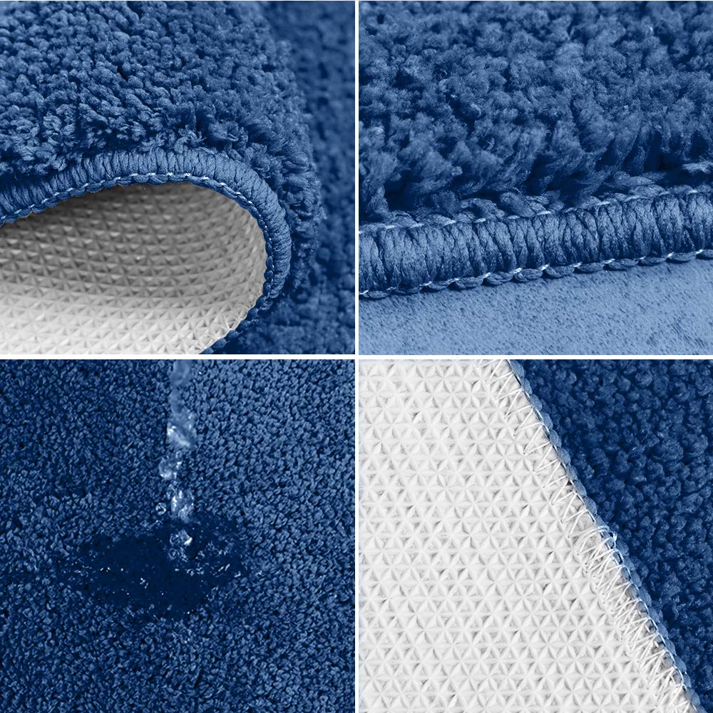 Premium 3-Piece Bathroom Rug Set - Soft Shaggy Non-Slip Bath Mats with U-Shaped Rug & Toilet Cover (Blue) | Plush Floor Mat for Bathroom, Shower & Vanity Area | Water Absorbent & Quick-Dry for Safety & Comfort