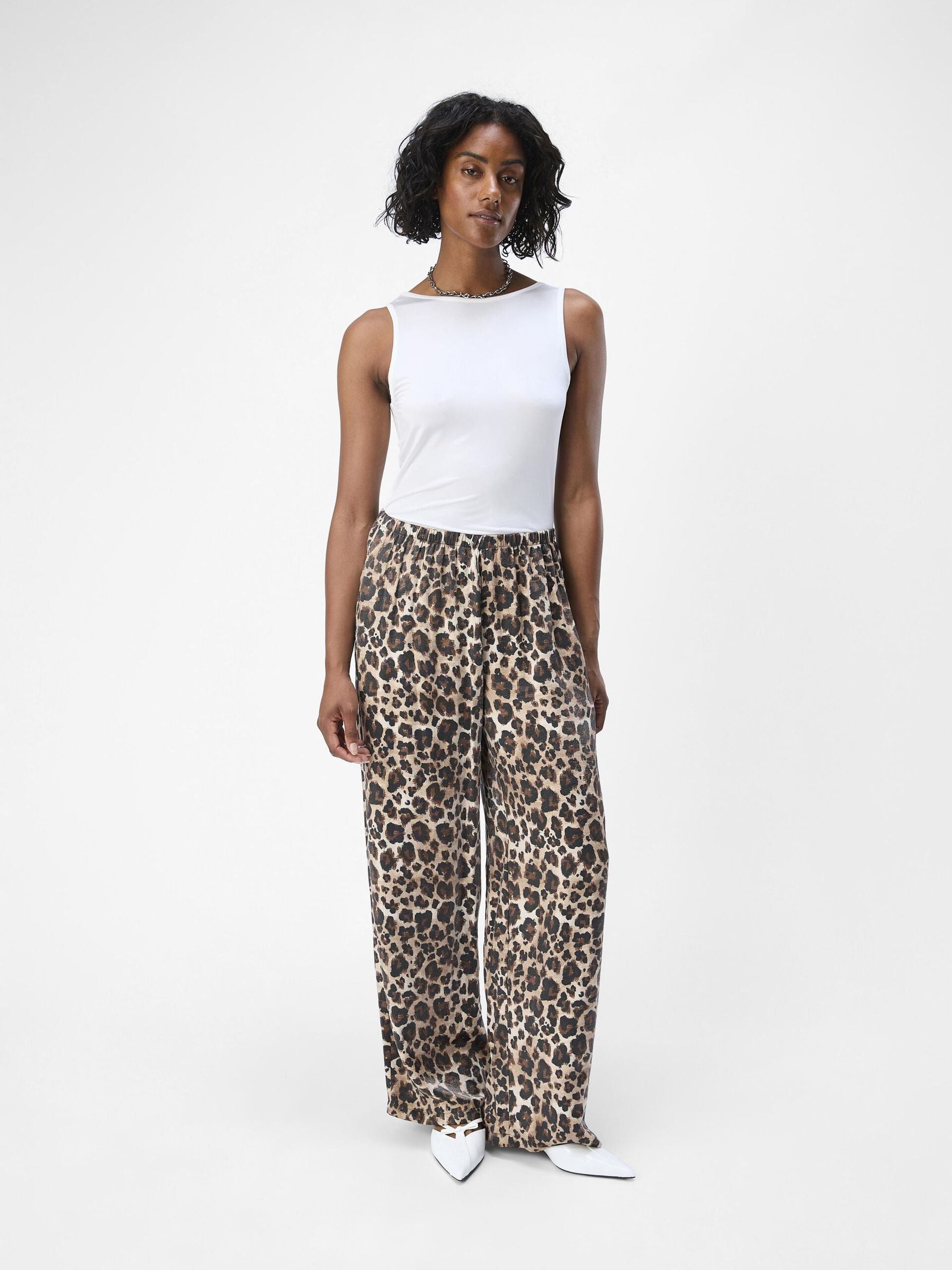 Jenny Women's Wide Leg Pants - Leopard Print High Waist Palazzo Trousers for Casual, Office & Party Wear