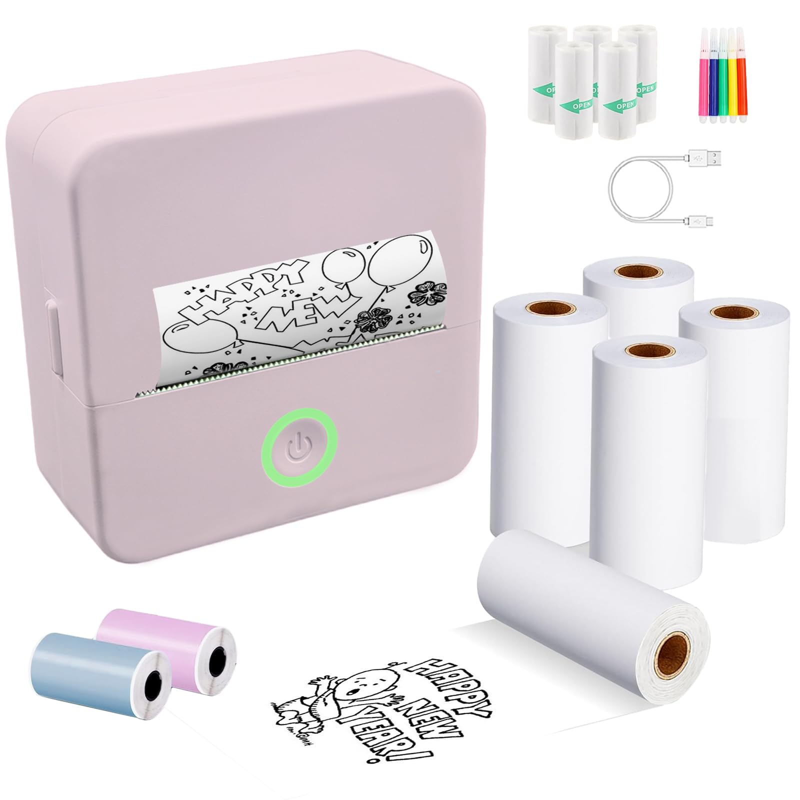 POEOSAS Mini Thermal Sticker Printer - Wireless Bluetooth Portable Label Printer for iPhone & Android | DIY Journaling, Note Taking, Memos, Birthday Cards | Perfect for Students, Office & Home Use (Pink)