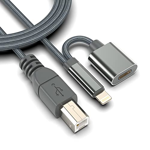 LMUBOY Lightning to USB-B MIDI Cable with Charging Port - Compatible with iPhone/iPad (Lightning Port) - Grey - Perfect for Music Production & Live Performances