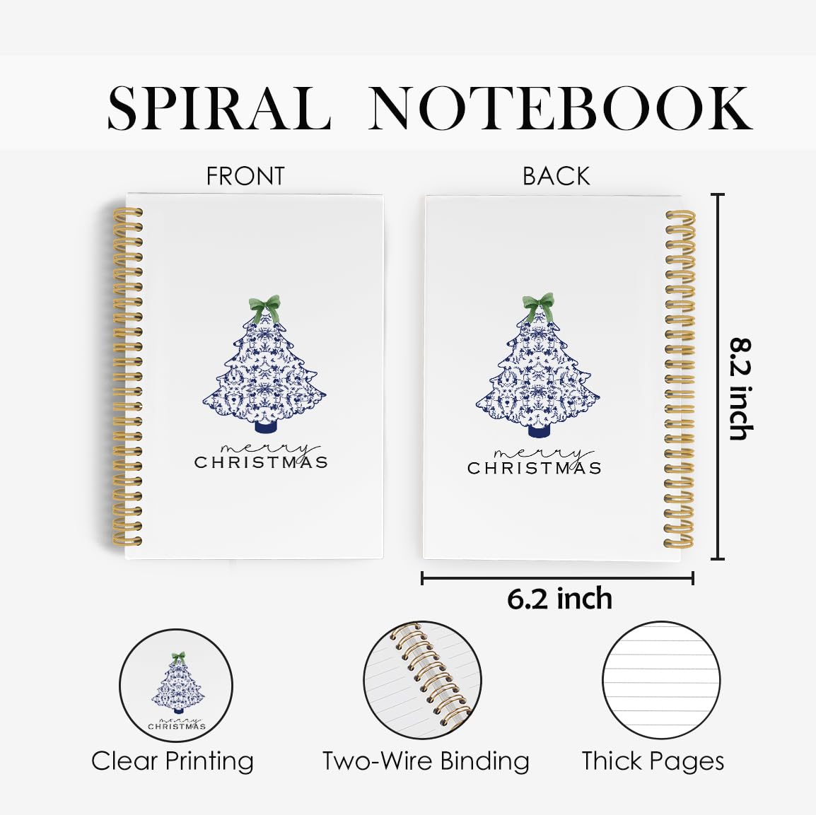 Chinoiserie Christmas Notebook - Blue and White Porcelain Journal with Coquette Bow | 5.5