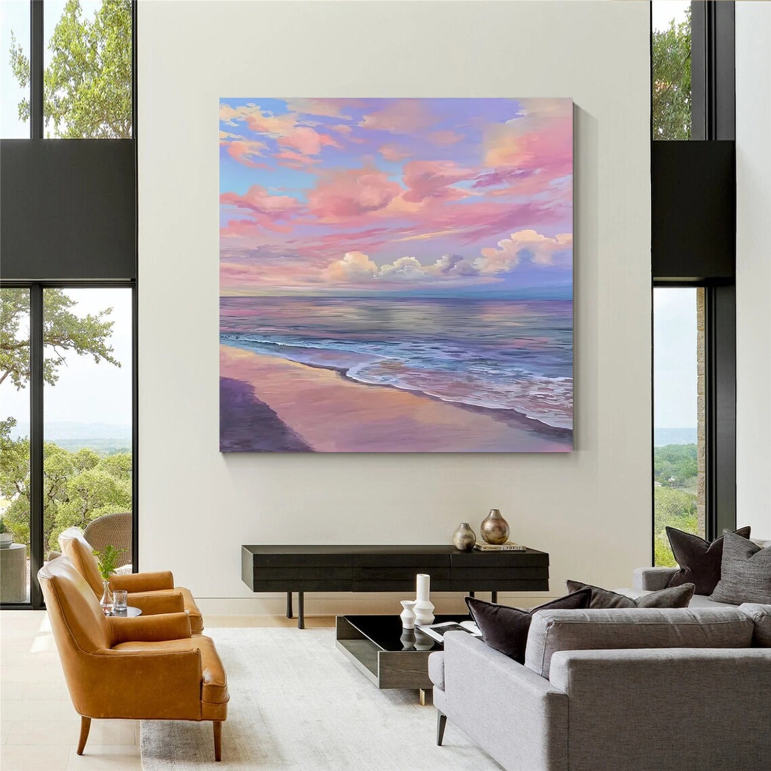 Ocean And Sky Abstract Canvas Wall Art - Modern Blue & White Painting for Living Room, Bedroom & Office Decor | #OS 267