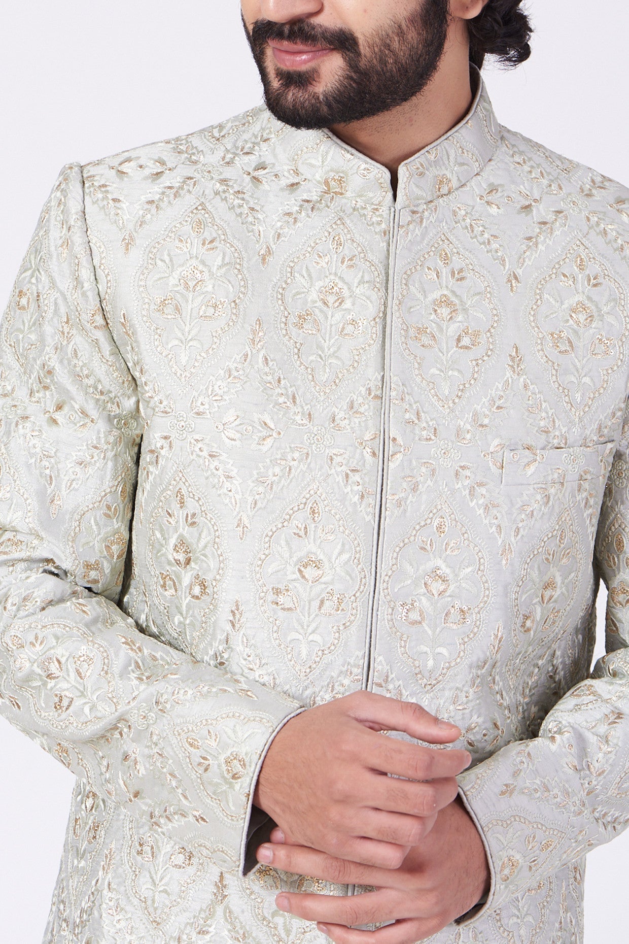 Elegant Mint Green Embroidered Sherwani for Men | Traditional Indian Wedding Outfit | Perfect for Grooms, Festivals & Special Occasions