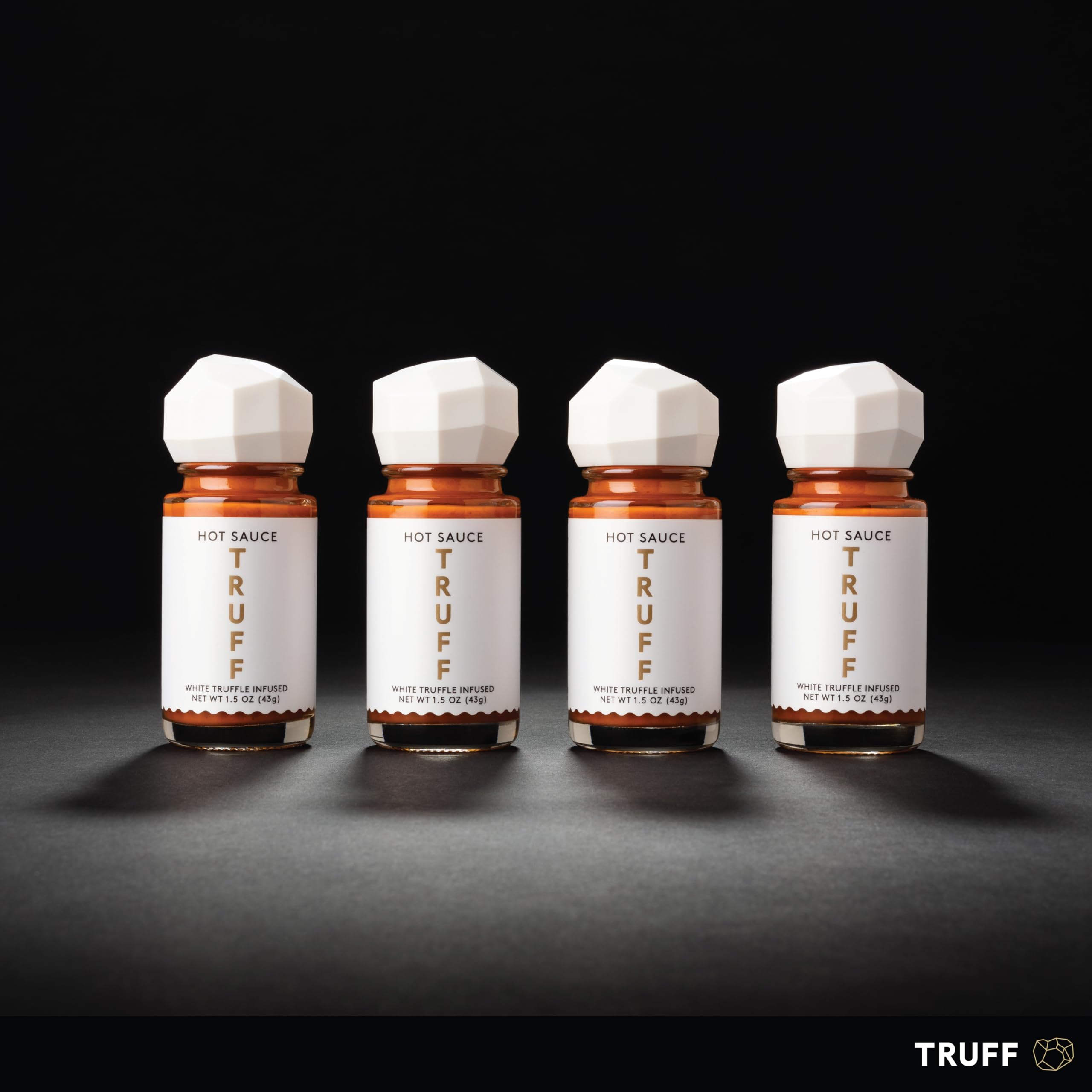 TRUFF White Truffle Hot Sauce 4-Pack Mini Bottles (1.5 oz Each) - Gourmet Truffle & Red Chili Pepper Sauce with Coriander - Perfect for Travel, Gifts & Hot Sauce Lovers - Great for Burgers, Pasta & Pizza