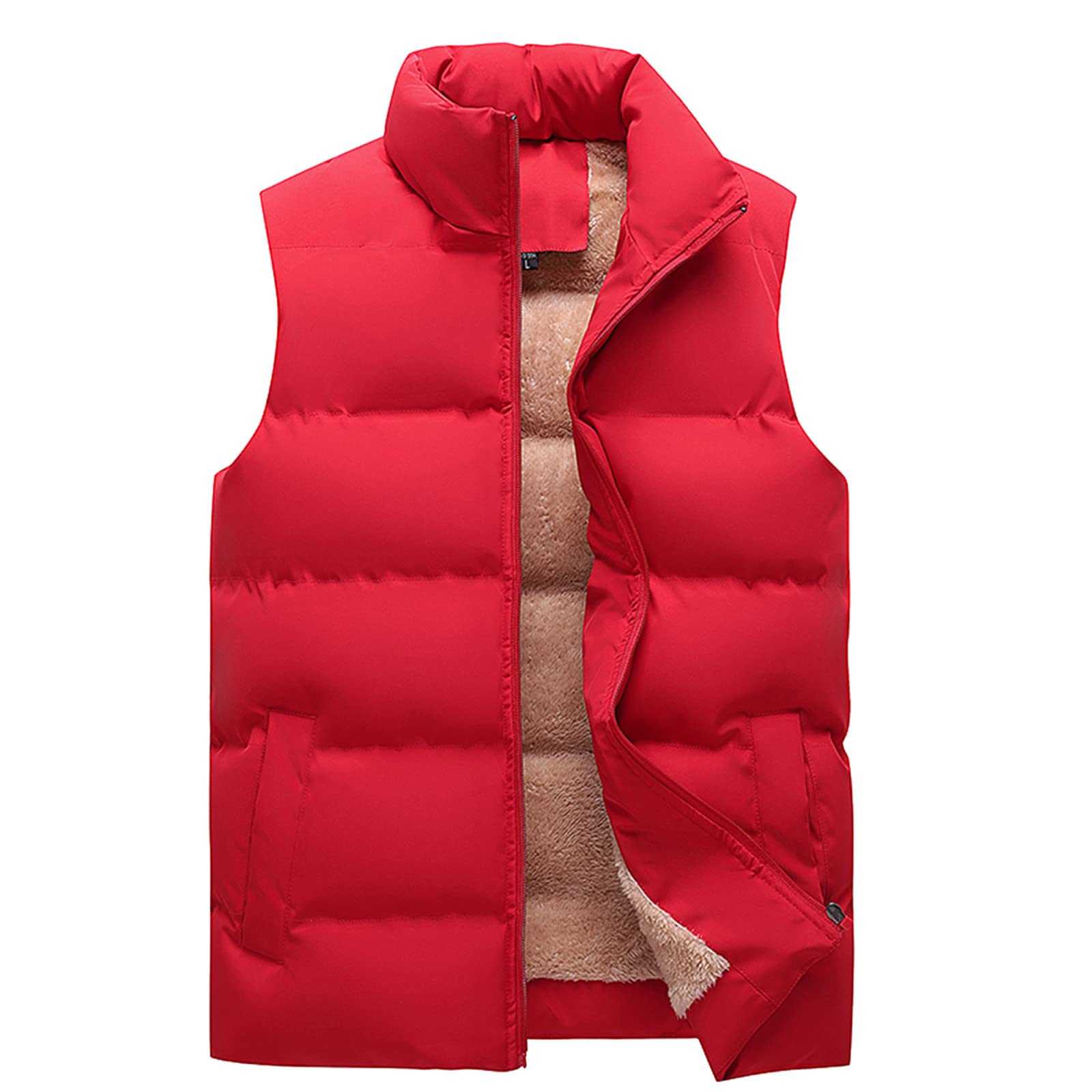 Men's Casual Zipper Plush Collar Sleeveless Waistcoat with Solid Pocket - Stylish Stand Collar Design for Outdoor Activities and Daily Wear