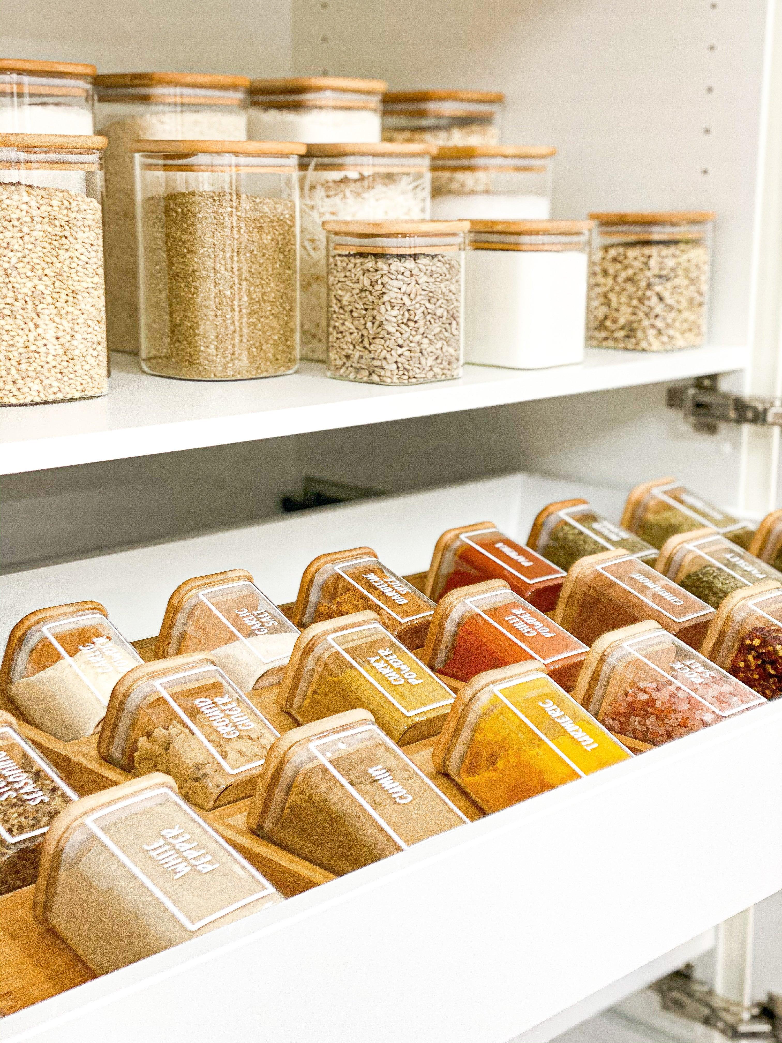 Premium Square Glass and Bamboo Storage Jar - 750ml Airtight Container for Kitchen Pantry Organization, Coffee, Tea, Sugar & Dry Food Storage | Modern Home Decor & Gift Idea