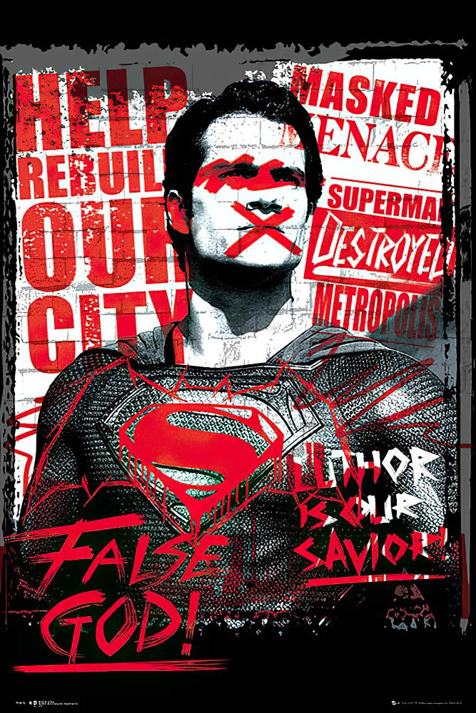 Batman vs Superman Dawn of Justice Movie Poster - 24x36 Inch Premium Quality Wall Art Print (Superman False God Version) - Perfect for Home Theater, Man Cave, or Comic Book Fan Decor