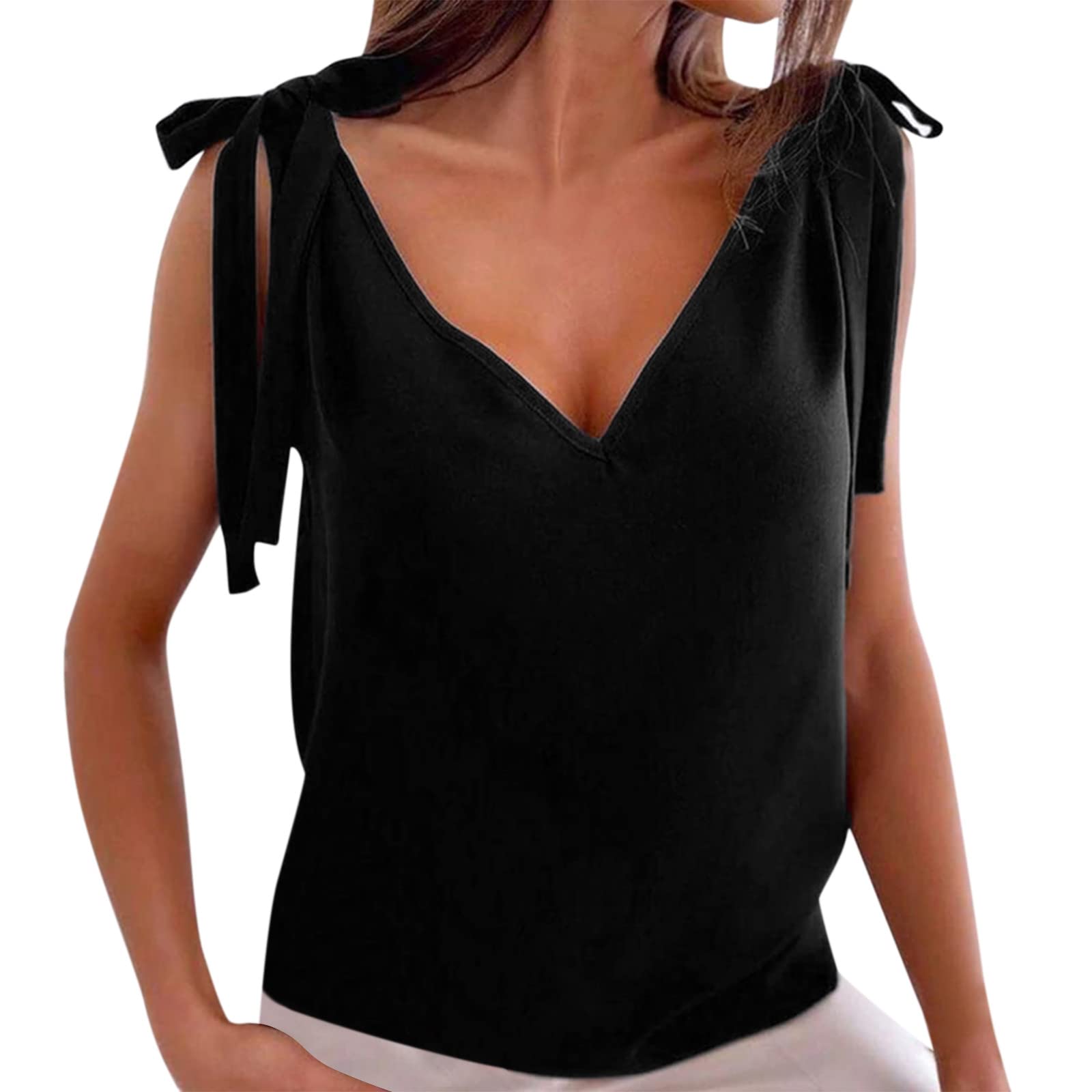 Women's Sleeveless V-Neck Tank Tops - Summer Casual Basic Solid Color Camisole Tee Shirts - Cute White Tops for Women - Perfect for Beach, Gym, and Everyday Wear