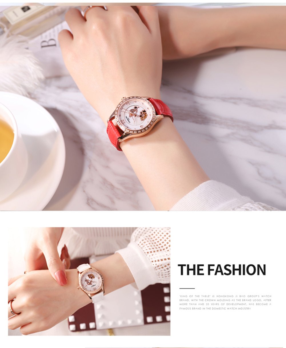 MASTOP Women's Automatic Mechanical Watch with Diamond Butterfly Dial & Genuine Leather Strap - Luminous Skeleton Watch for Business, Party & Everyday Wear