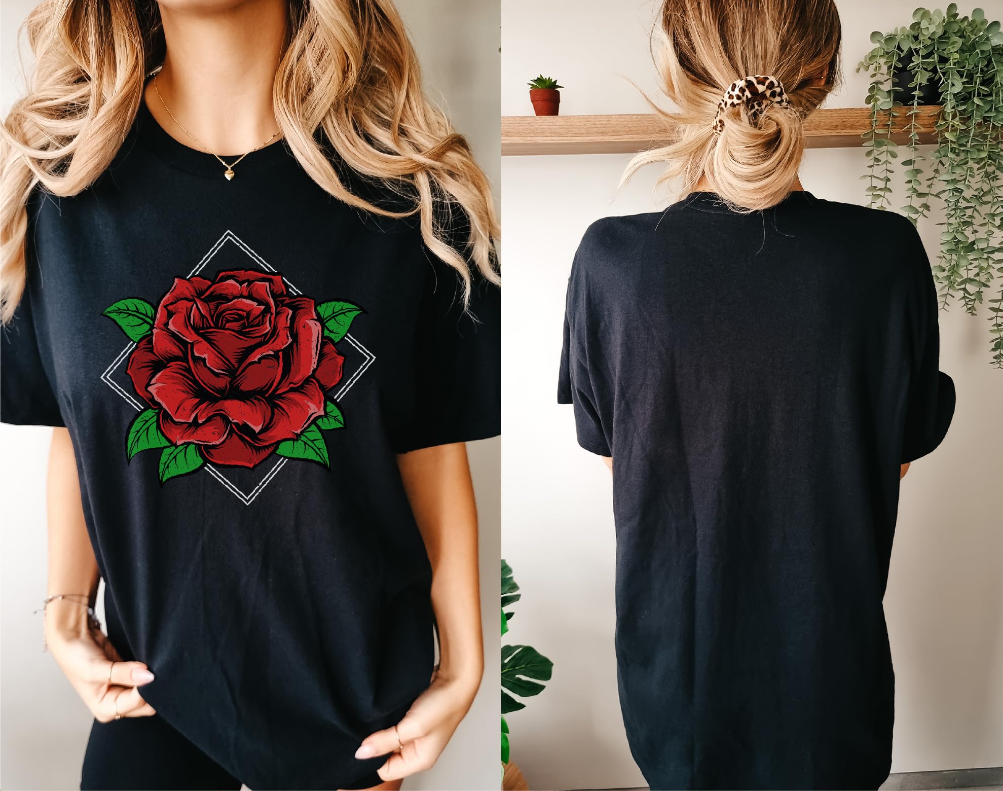 Red Rose Print Women's T-Shirt - Floral Love Casual Shirt for Women | Perfect for Valentine's Day, Date Nights & Spring Outfits