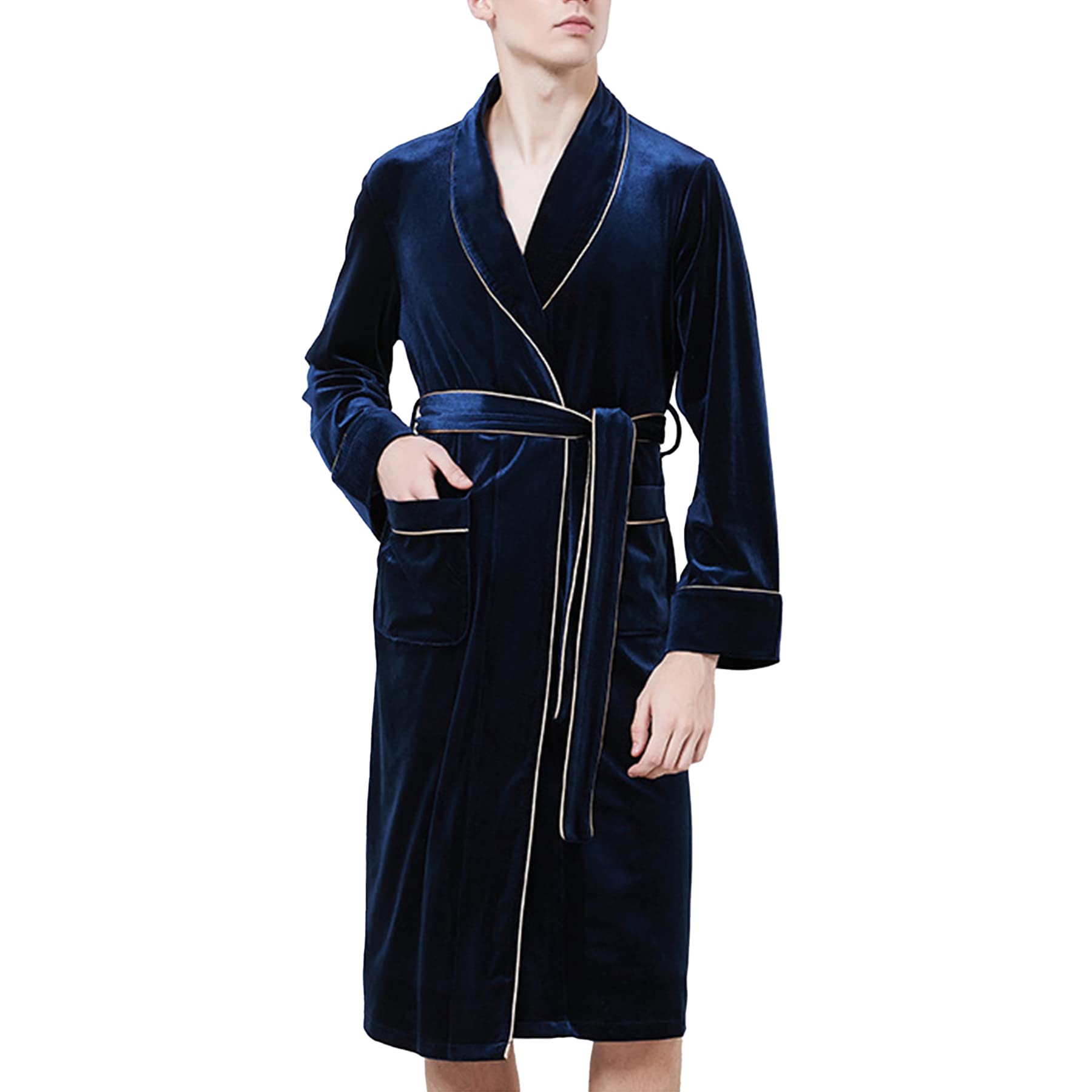 Luxury Men's Gold Velvet Bathrobe - Soft Sleep & Lounge Robe with Cardigan Style - Cozy Dressing Gown for Home, Spa & Relaxation - Perfect for Morning Coffee & Nighttime Comfort
