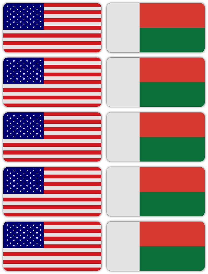 10-Pack 3M Reflective Madagascar & USA Flag Decals - High Visibility Safety Stickers for Hard Hats, Helmets, Bikes, Toolboxes & Laptops - Perfect for Construction Workers, Cyclists & Outdoor Enthusiasts