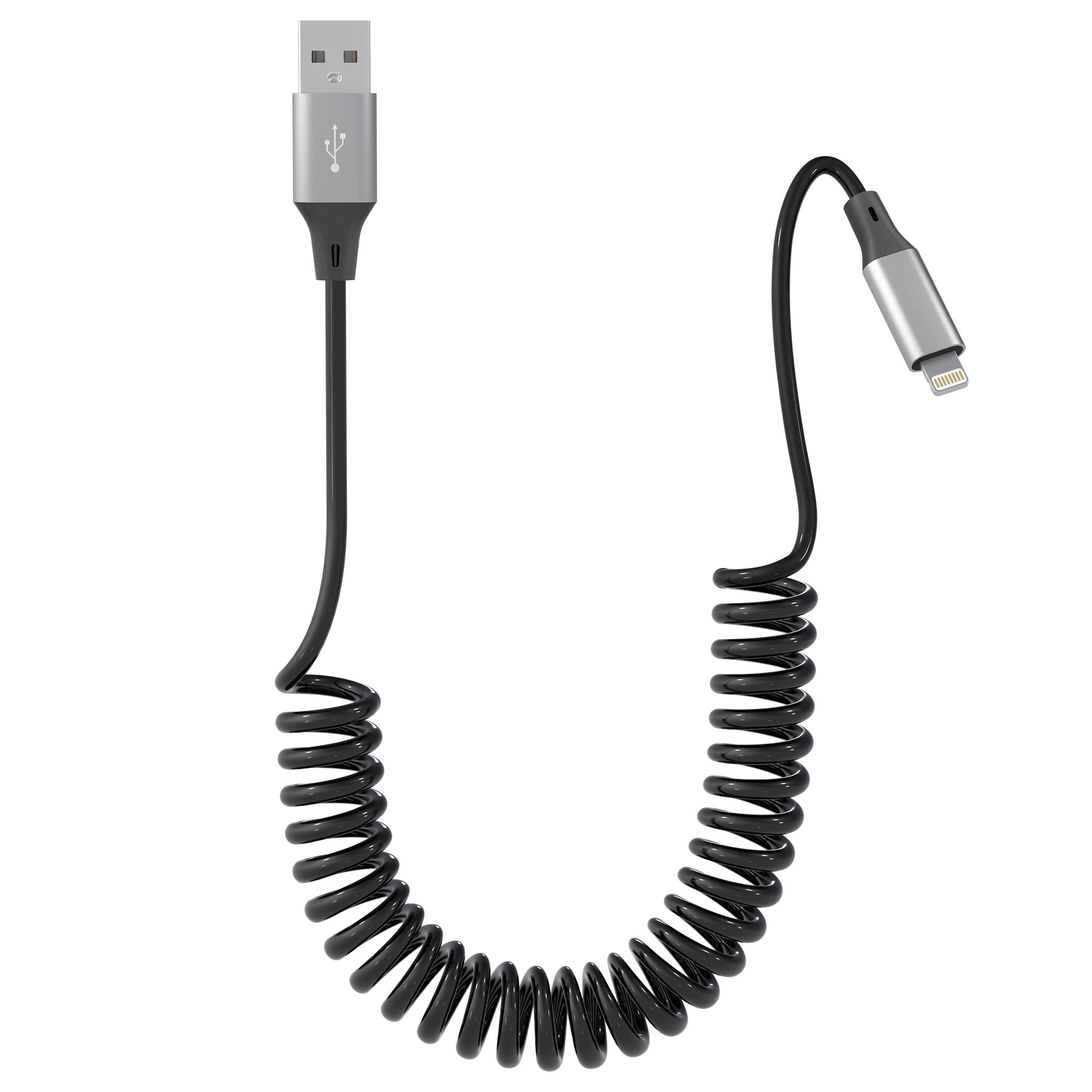 Apple MFi Certified Coiled Lightning Cable - USB to Lightning Charger Cord with Data Sync, Retractable iPhone Charger for iPhone/iPad/iPod (Compatible with Apple CarPlay) - Perfect for Car Charging, Home & Office Use