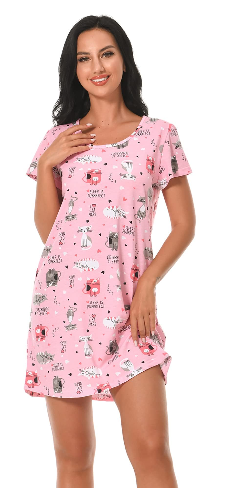 3 Pack Women's Soft Cotton Short Sleeve Nightgowns - Floral Print Sleep Shirts & Comfortable Sleepwear for Lounge, Vacation & Bedtime Relaxation