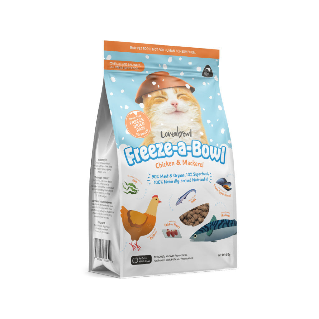 Freeze-Dried Cat Food - Loveabowl Freeze a Bowl 85g | All-Natural Nutrient-Rich Superfood with Real Meat | Pure Nutrition for Healthy Cats | Perfect for Travel, Camping & Daily Feeding