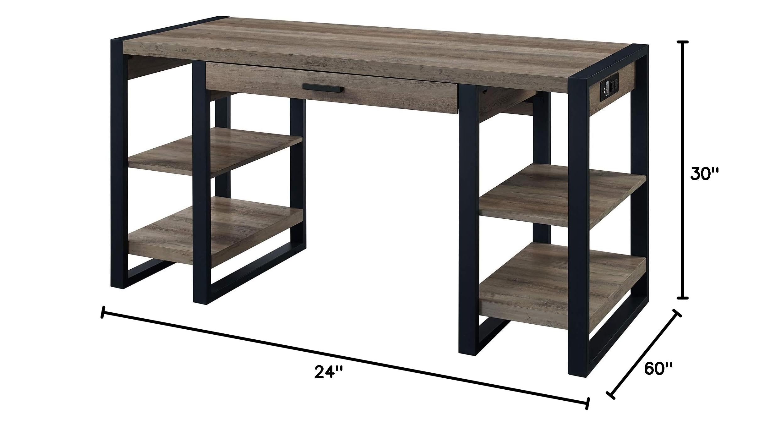 Walker Edison 60 Inch Industrial Wood Computer Desk with 4 Storage Shelves - Grey Wash Writing Desk for Gaming, Home Office & Command Center Workstation | Perfect for Small Spaces & Modern Workspaces