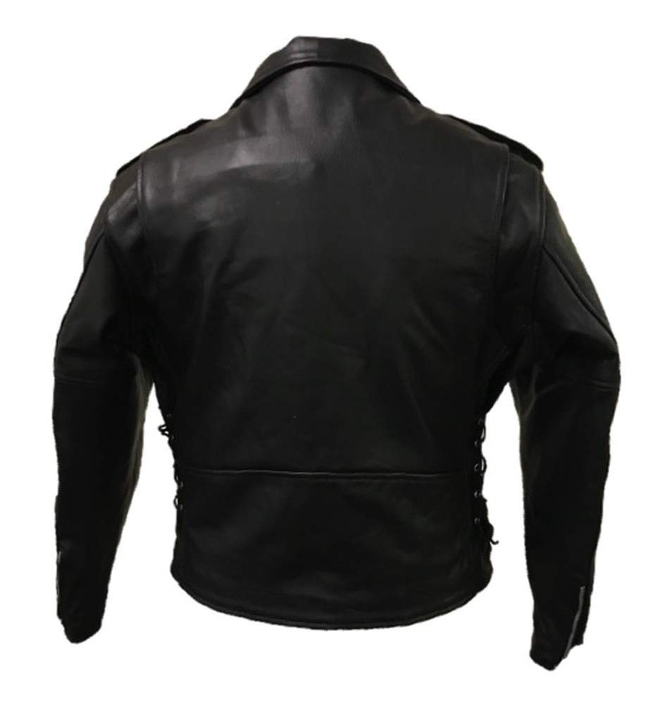 Premium Men's Motorcycle Jacket - Black Leather Biker Jacket with Adjustable Side Laces, Size 50 | Riding Gear for Harley, Cruiser & Street Bikes | Perfect for Motorcycle Enthusiasts & Daily Commuting