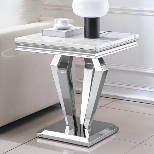 White Silver End Table