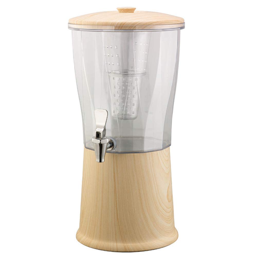 3 Gallon Beverage Dispenser with Infuser - Plastic Drink Container, Light Wood Base - Perfect for Parties, BBQs, and Outdoor Gatherings
