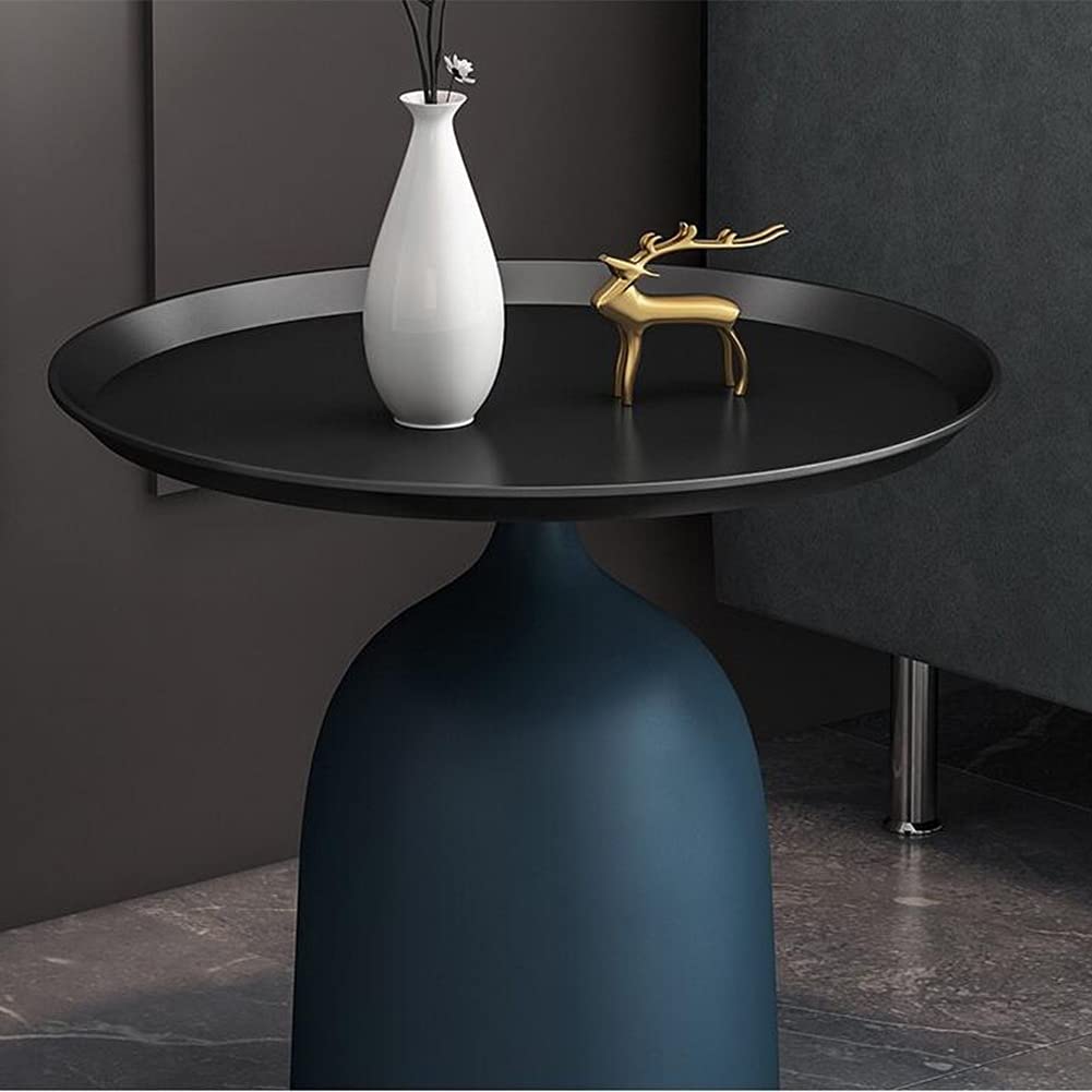 Modern Round Side Table - Gold Metal Tray Coffee Table, Minimalist End Table & Luxury Bedside Table (48x44cm) - Perfect for Living Room, Bedroom & Office Decor