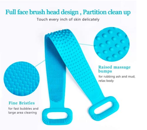 Premium Exfoliating Bath Brush with Long Handle - Dead Skin Removal Scrubber for Men, Women & Kids - Body Wash Brush & Back Scrubber (Blue) - Ideal for Shower, Spa & Daily Skin Care Routine
