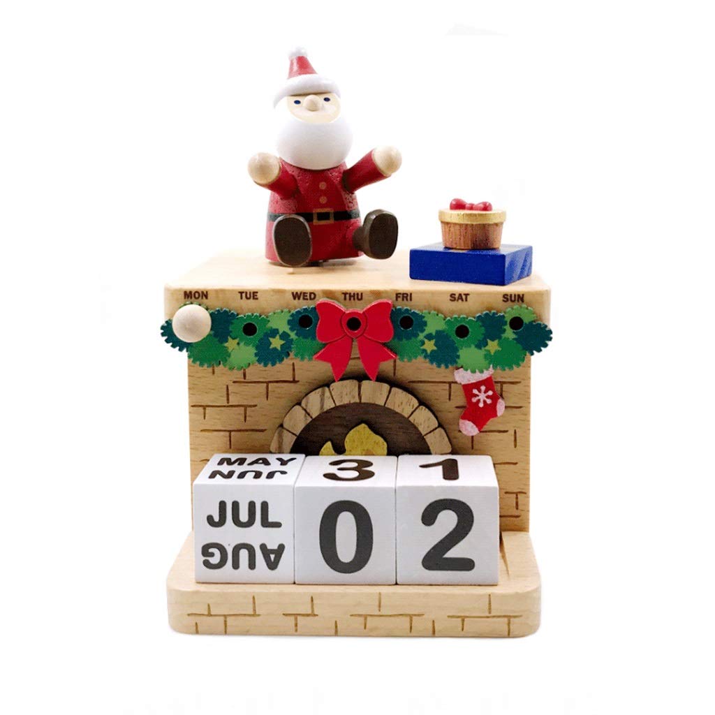 LIUHUI Maple Wooden Perpetual Desk Calendar with Wind-up Music Box - 2021 Office & School Calendar, Santa & Cute Design - Perfect for File Cabinets, Desktops, Home & Office Decor (Great Gift Idea for Christmas, Birthdays & Work Anniversaries)