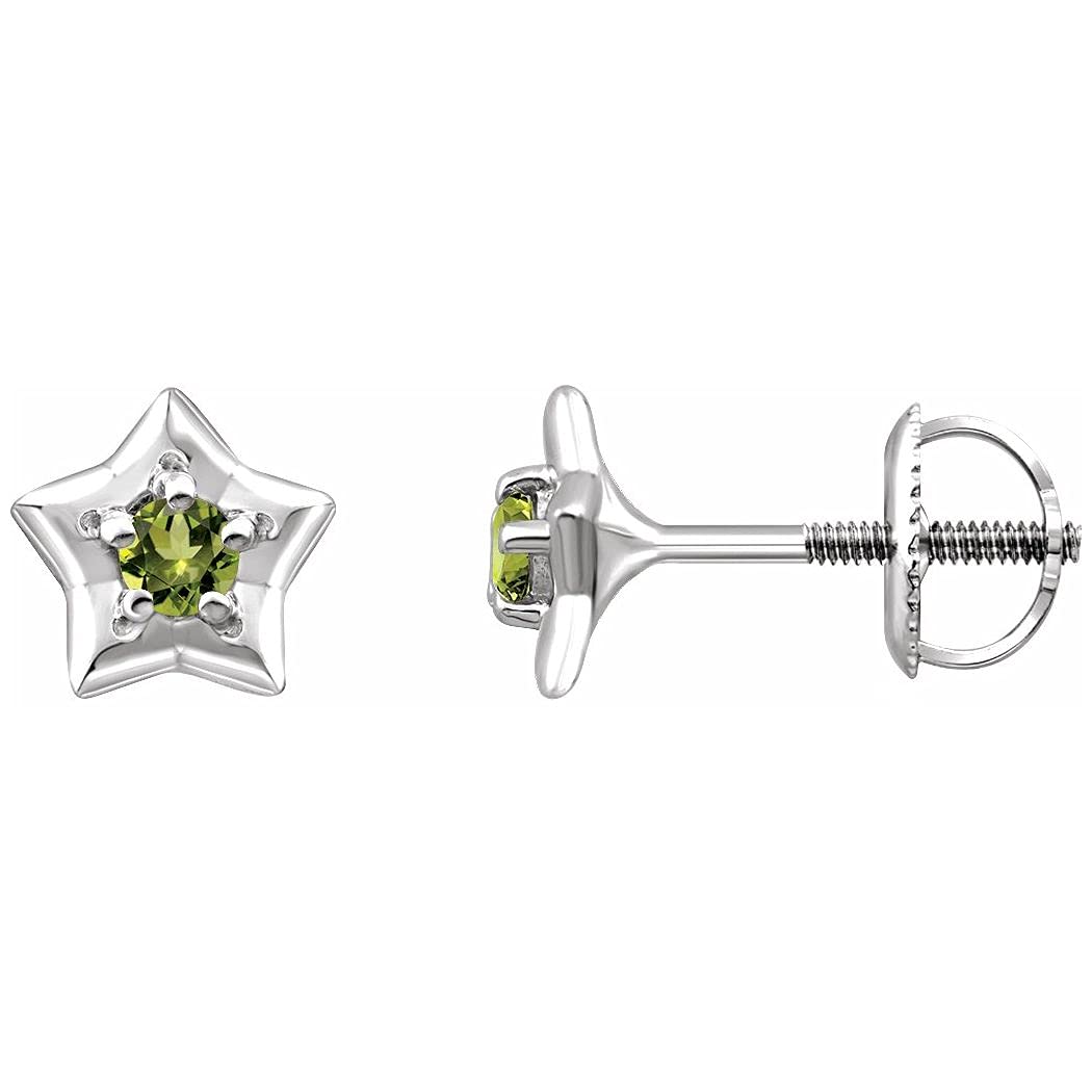 14K White Gold August Threaded Post Polished Star Youth Earrings with Threaded Backs - Dainty Stud Earrings for Women & Teens - Perfect Gift for Birthdays, Graduation, Anniversary & Everyday Wear