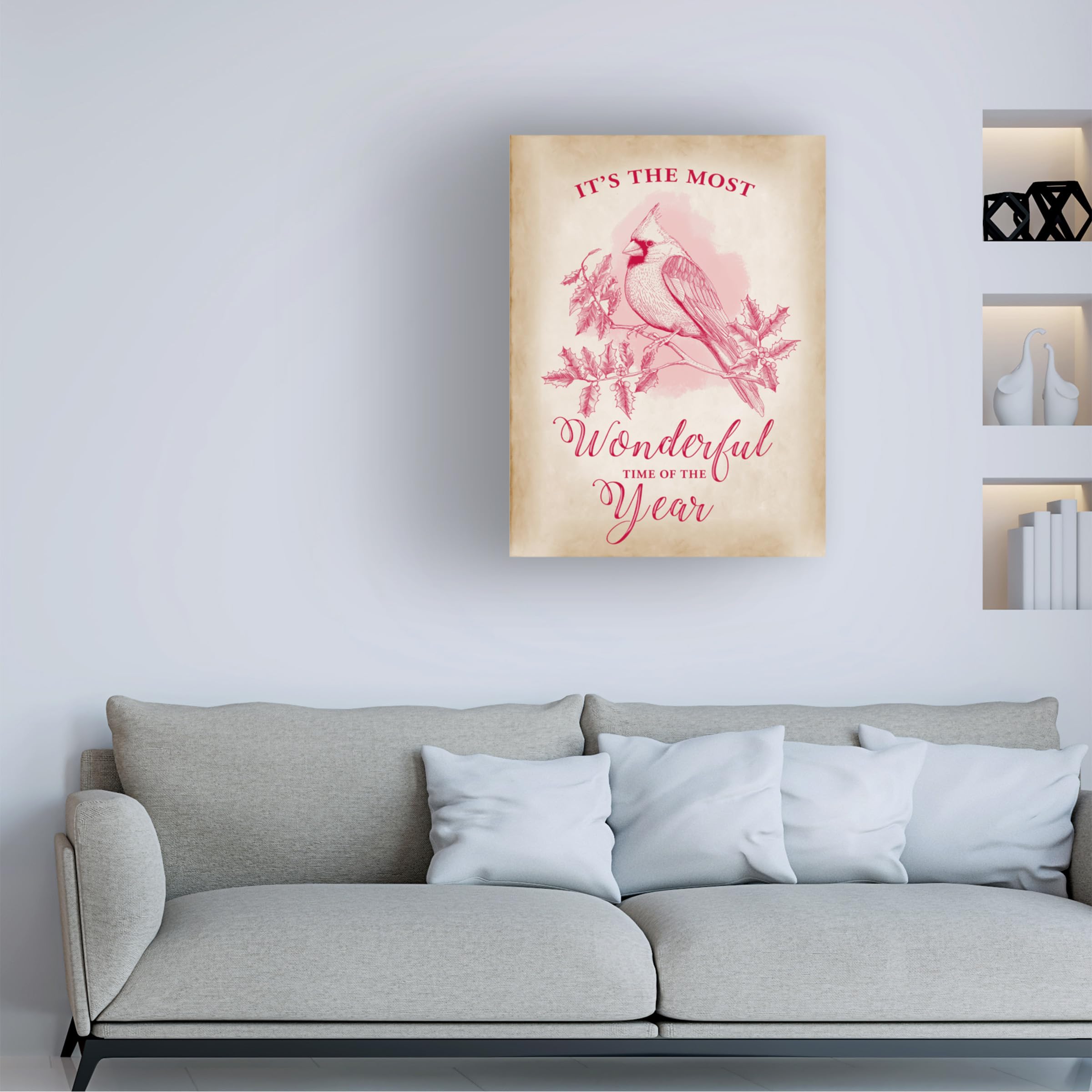 Trademark Fine Art 'Christmas Cardinal' Canvas Wall Art Print - Holiday Home Decor for Living Room, Bedroom & Office