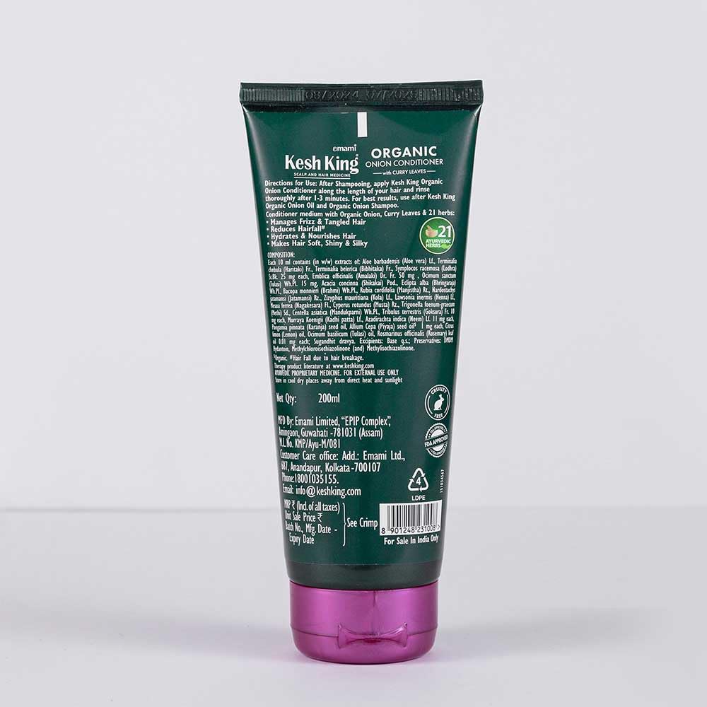 Organic Kesh King Onion & Curry Leaves Hair Conditioner - Reduces Hair Fall, Frizzy Hair Treatment for Dry & Damaged Hair - Deep Nourishing & Hydrating Formula (200ml) - Perfect for Daily Hair Care & Salon-Quality Results at Home