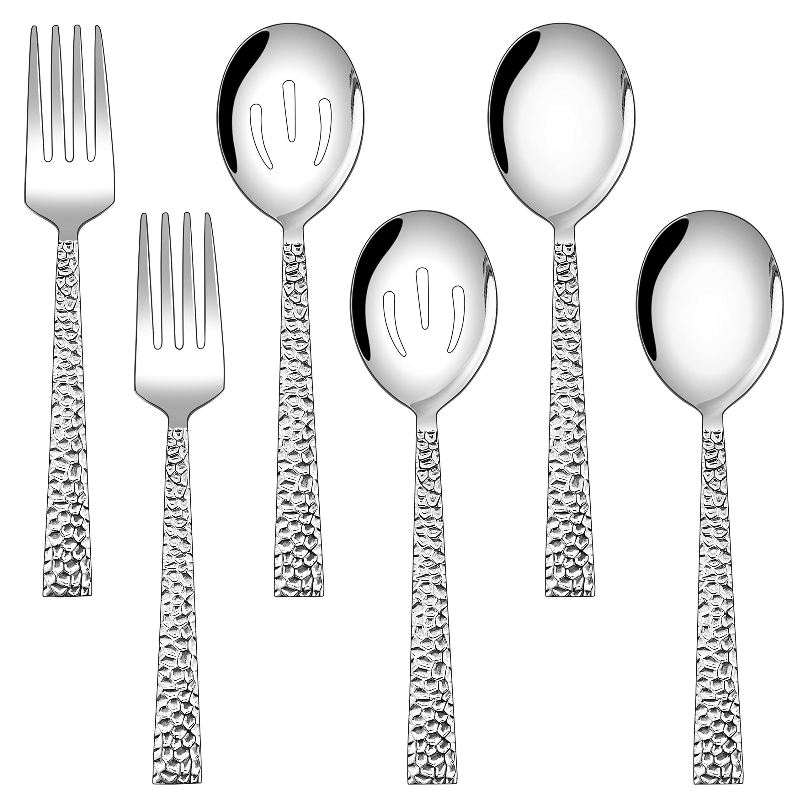 E-far 6-Piece Stainless Steel Hammered Serving Utensil Set - 8.7