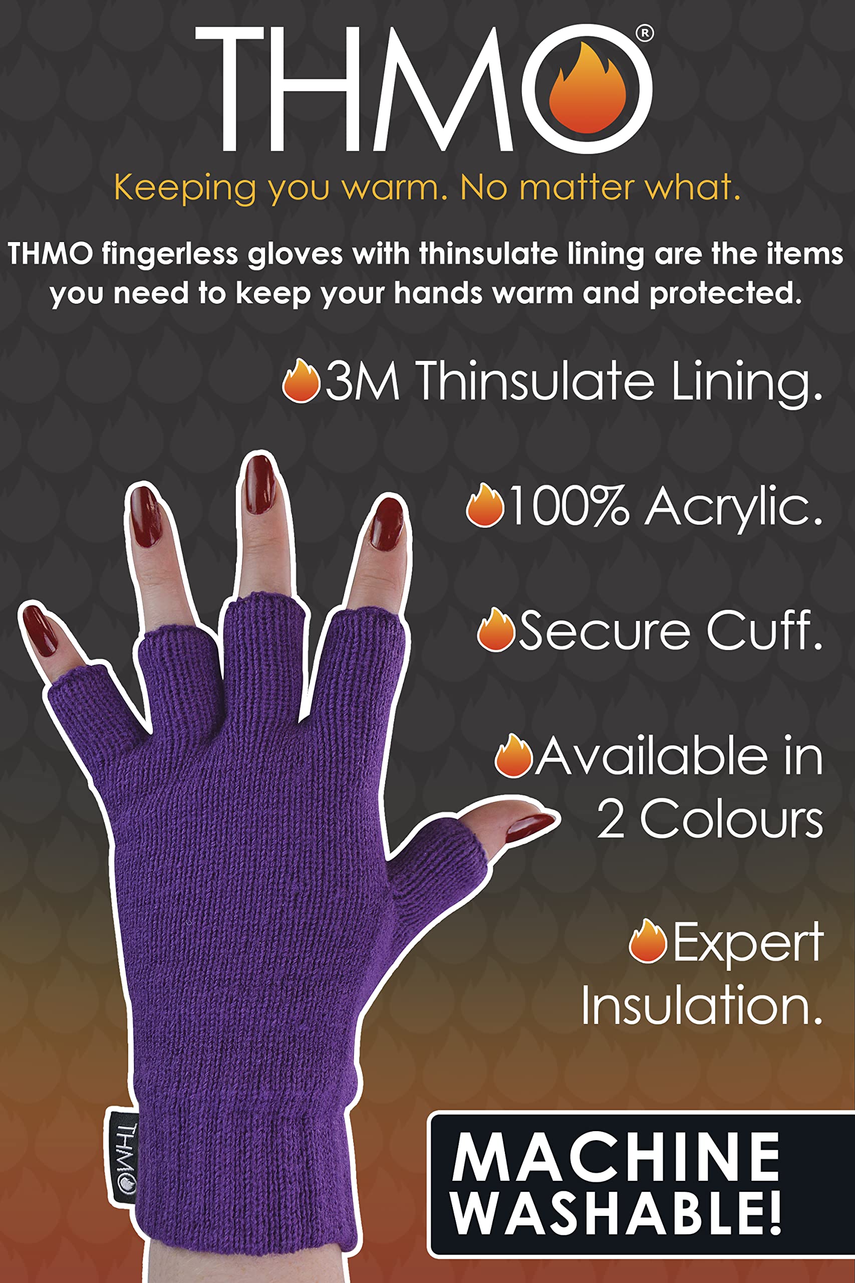 THMO Women's Thermal Fingerless Gloves - Fleece Lined Winter Gloves with Thinsulate Insulation for Cold Weather - Perfect for Typing, Driving & Outdoor Activities