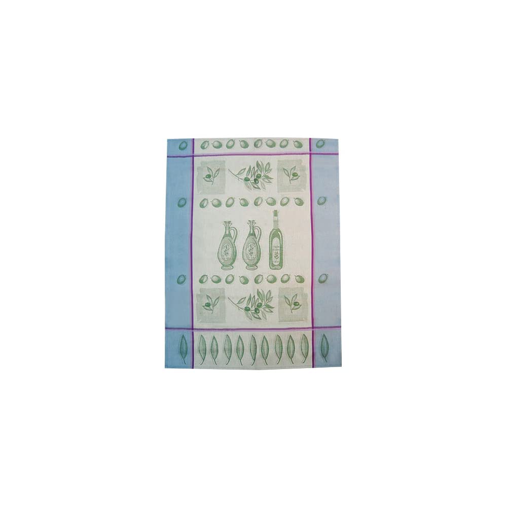 Premium French Jacquard Kitchen Tea Towels - Light Blue Olive Pattern - Absorbent & Durable Dish Towels for Cooking, Baking & Kitchen Decor