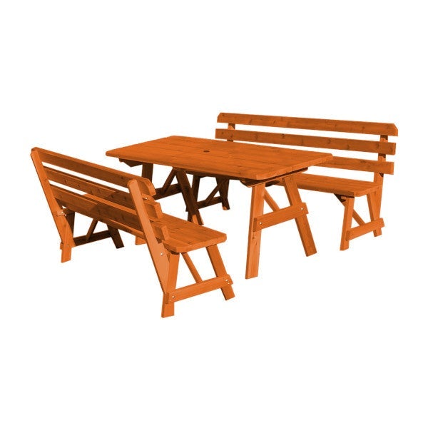 Premium Western Red Cedar Picnic Table with 2 Comfortable Backed Benches - Outdoor Dining Set for Patio, Garden, Park & Backyard BBQs