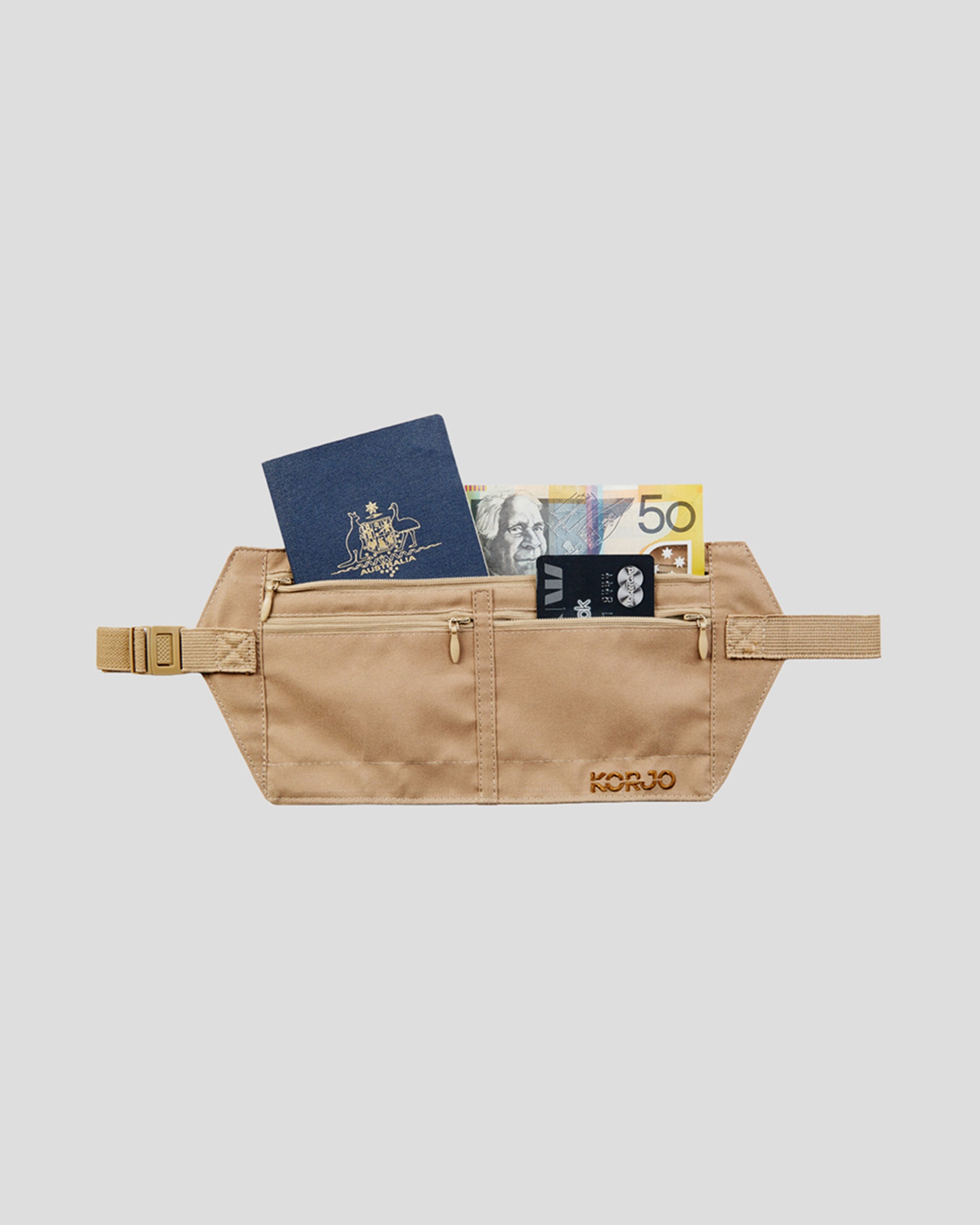 Korjo RFID Blocking Money Belt - Anti-Theft Travel Wallet for Men & Women - Beige | Perfect for Travel, Hiking & Daily Commute