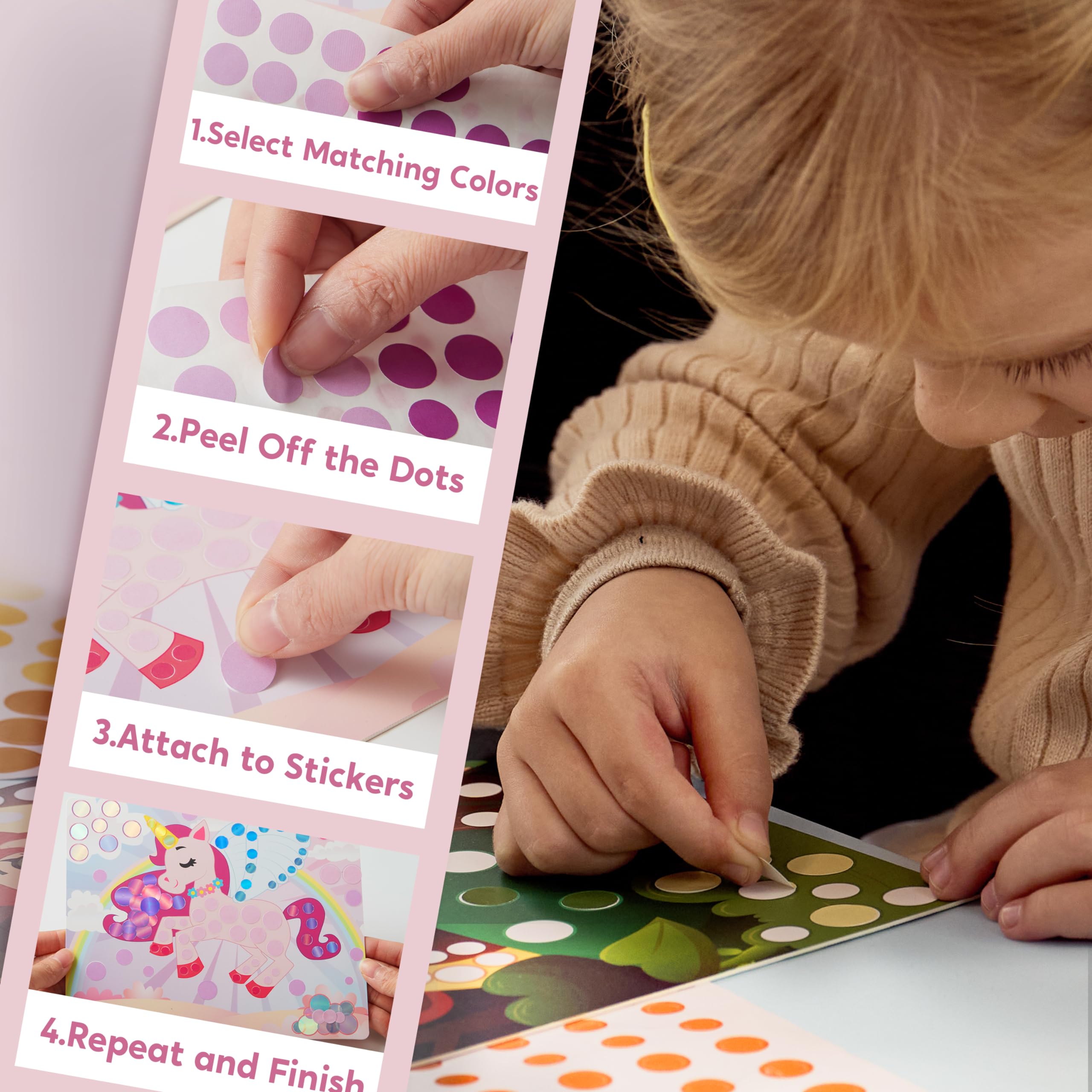 Klever Kits No Mess Dot Art Sticker Activity Set for Kids Ages 3-7 - Unicorn & Princess Themed Craft Supplies, Creative Birthday Gift, Travel Airplane Toys for Boys & Girls | Perfect for Home, Classroom & Road Trip Activities