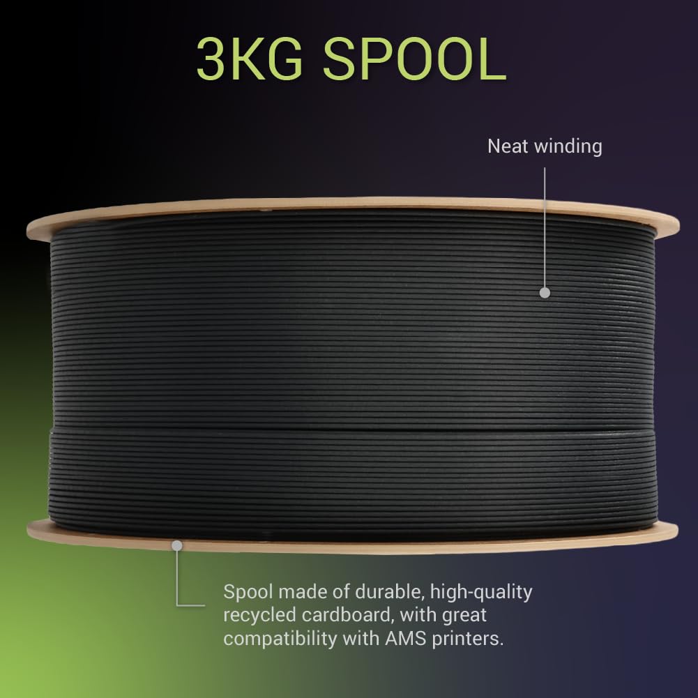 Polymaker Fiberon PA6-CF20 Carbon Fiber Reinforced Nylon 3D Printing Filament - 1.75mm, 3kg Spool, Black | High-Strength, Warp-Free Material for Functional Prototypes, Automotive Parts & Industrial Applications