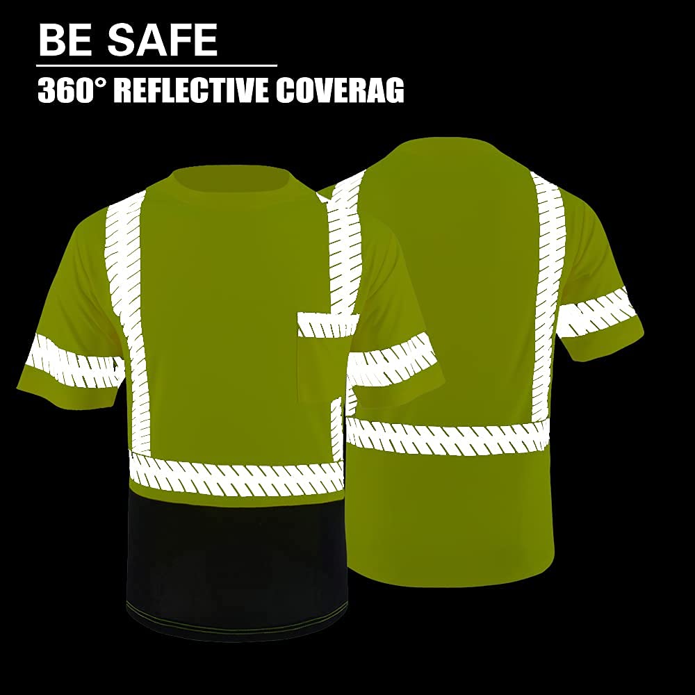 ANSI Class 3 High Visibility Safety Shirts with Reflective Strips - Black Construction Work Shirts for Men - Ideal for Road Work, Night Shifts & Hazardous Job Sites