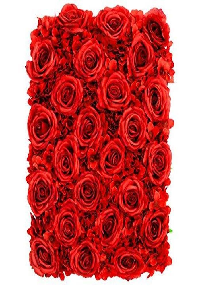 Red Silk Roses & Hydrangeas Floral Backdrop - 16x24 Inch for Weddings & Home Decor