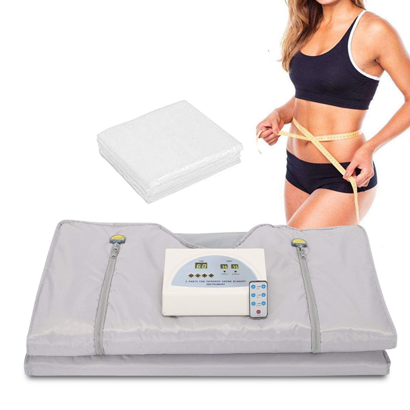 Barbella Far Infrared Sauna Blanket - XL Zipper Style Gray - 2 Zone Digital Heating Detox Therapy Blanket with 50 Plastic Sheets | Portable Home Spa, Weight Loss, Pain Relief & Relaxation for Personal Wellness