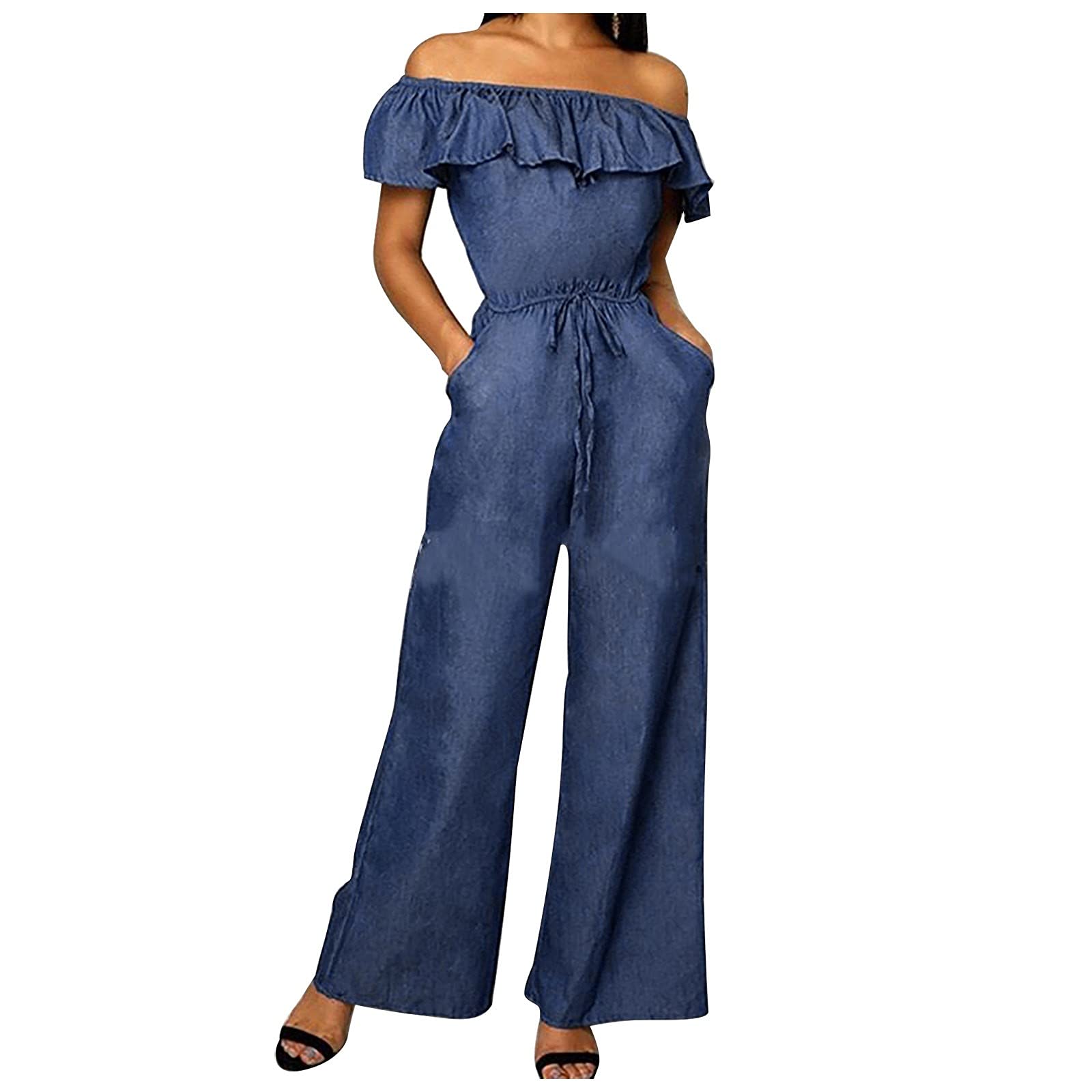 PEGONE Women's Casual Loose Long Overalls Jumpsuit - Wide Leg Party Club Wear, Straight Leg Denim Romper for Night Out, Lounge, and Street Style Fashion