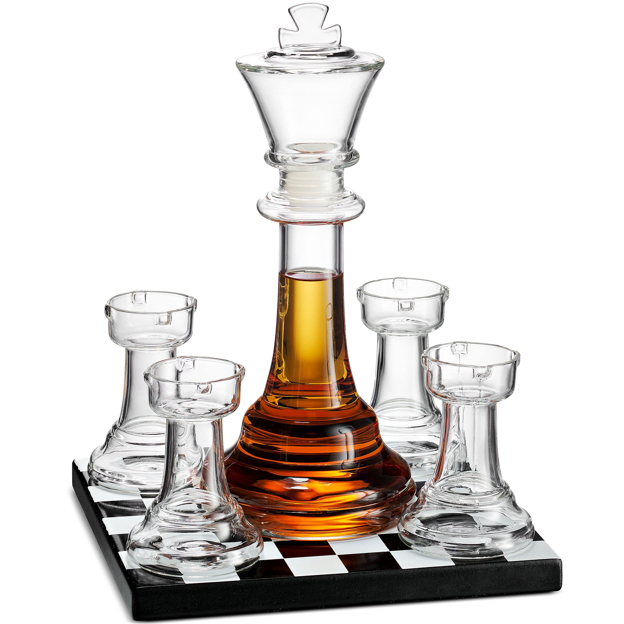 Godinger Whiskey Decanter Set with 2 Glasses & 2 Shot Glasses - Elegant Chess Design Liquor Decanter for Bourbon, Scotch & Whiskey - Perfect Whiskey Gift Set for Men, Home Bar & Entertaining