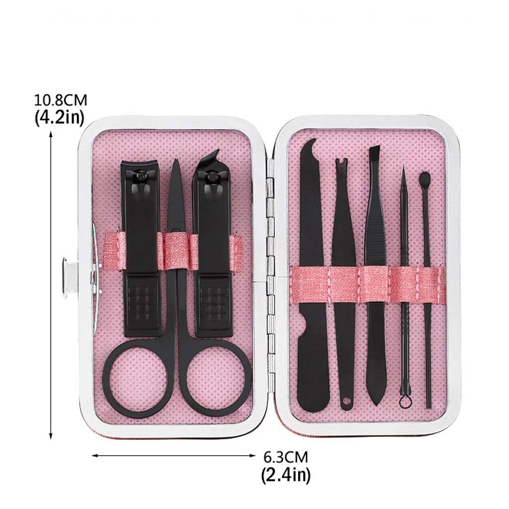 Premium Stainless Steel Nail Clipper Set - 8-Piece Manicure & Pedicure Kit with Sharp Toenail & Fingernail Clippers, Pink Rectangular Nail Art Tools for Home Salon & Travel Grooming Essentials (Color A)