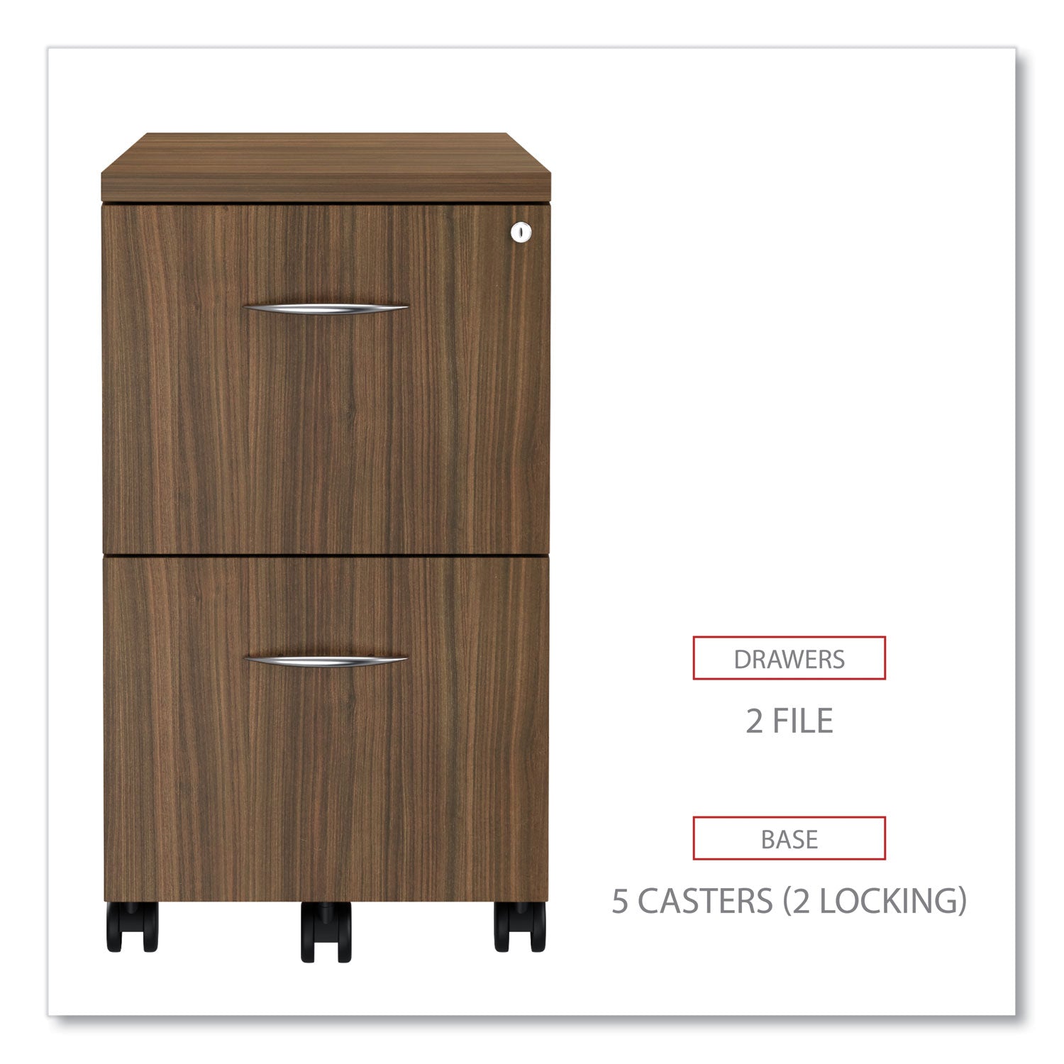 Alera Valencia Series Mobile Pedestal - Left or Right Handed, 2 Legal/Letter Size File Drawers, Modern Walnut Finish, 15.38