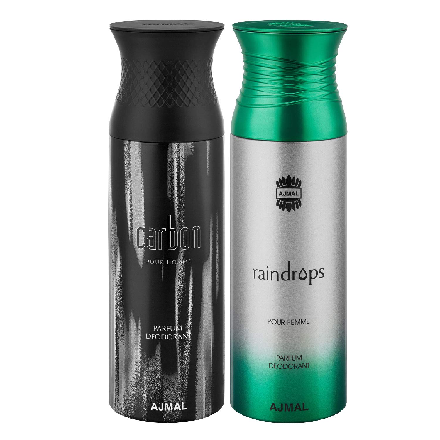 Ajmal Carbon & Raindrops Deodorant Set for Men & Women - 2 Pack (200ml Each) | Long-Lasting Fragrance for Daily Use, Gym & Outdoor Activities